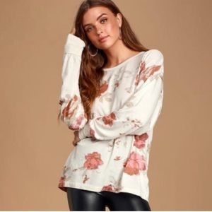 We The Free Sz Large Floral Shirt Long Sleeve Arielle Ivory Combo